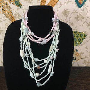 2 Necklace Lot Dyed Bone Agate Stone Boho Bohemian Multi Strand Necklaces India